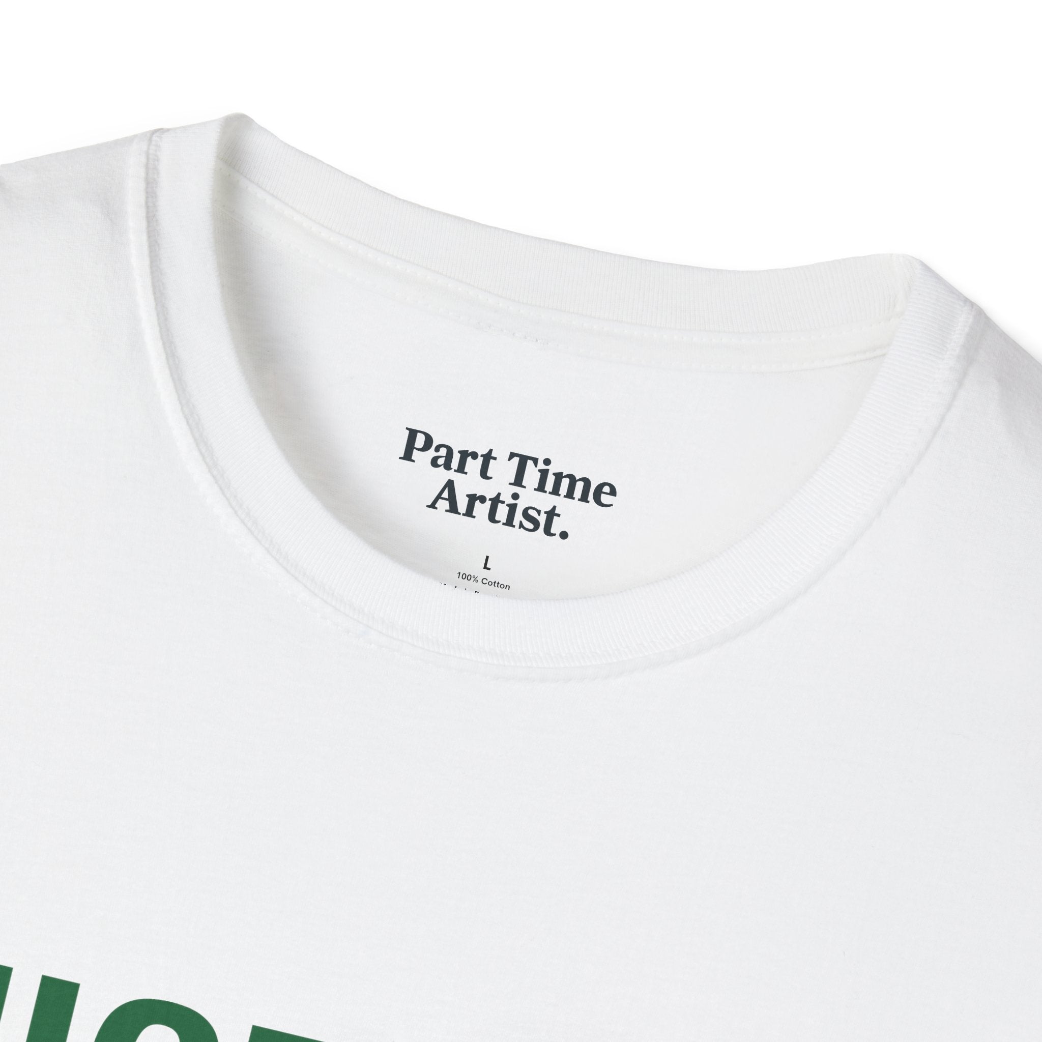 White T-Shirt — NICE JOB TEAM (Green print)