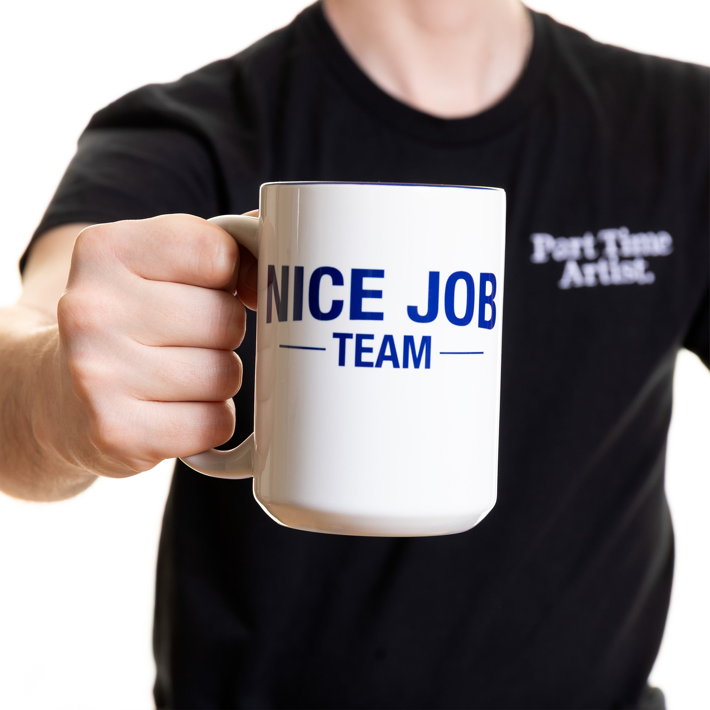 White Mug — Nice Job Team (Blue Interior)